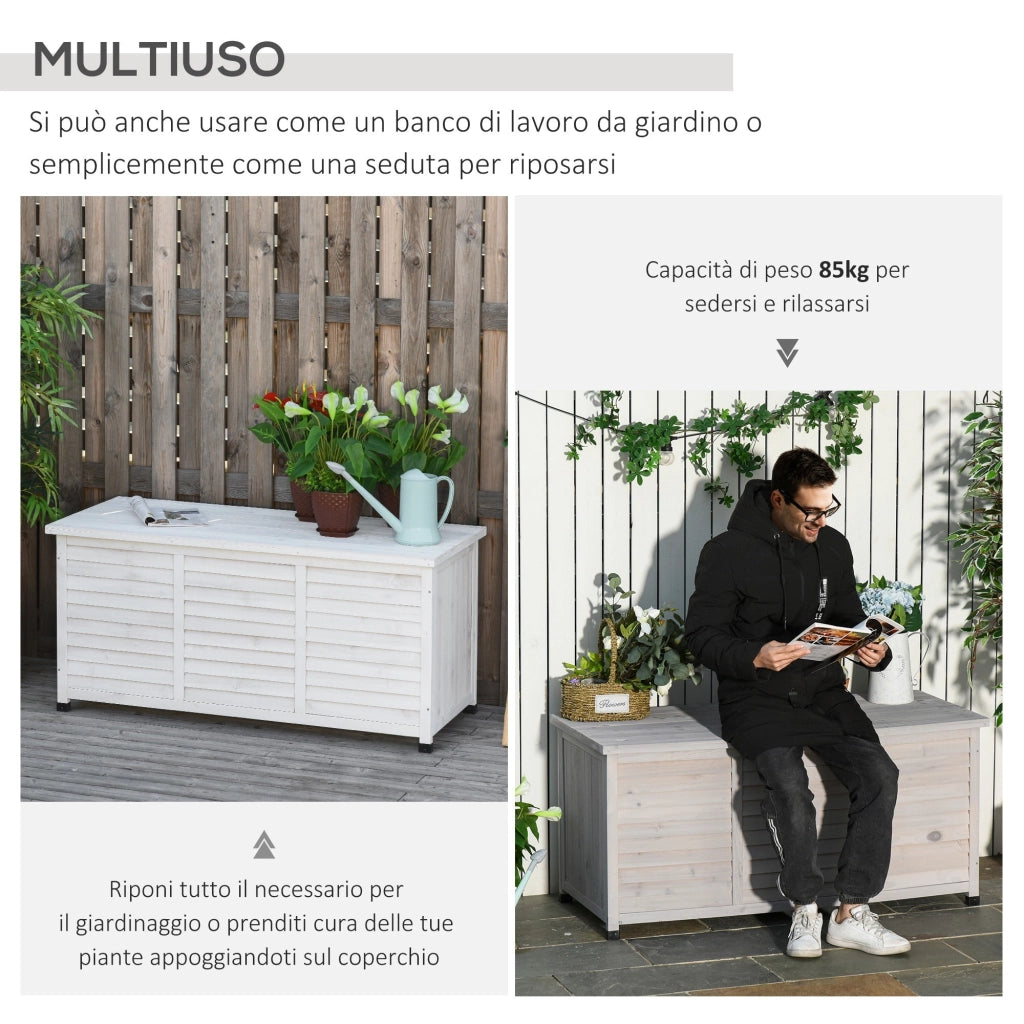 Panca Contenitore da Giardino 127x56x60 cm in Legno di Abete Bianca