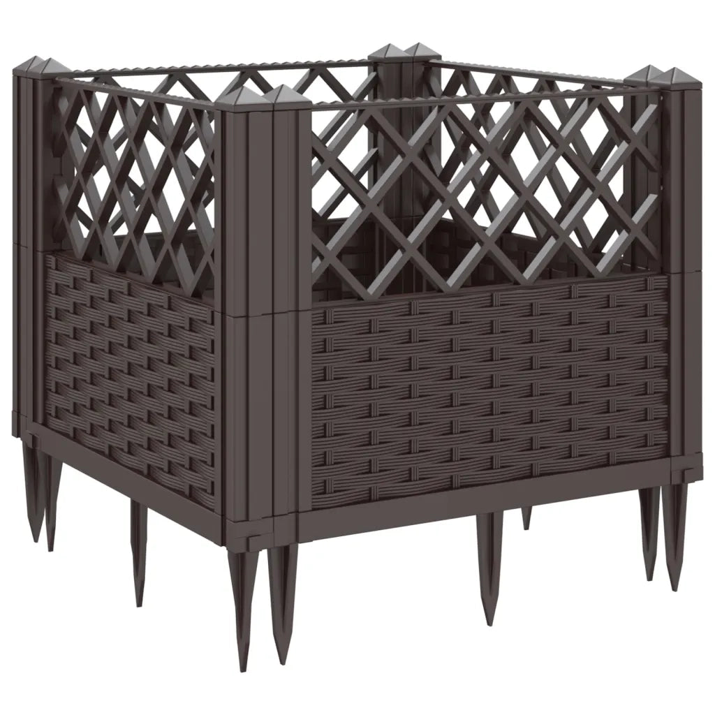 Fioriera | Cassetta per fiori | Vaso da Giardino con Picchetti Marrone 43,5x43,5x43,5 cm PP