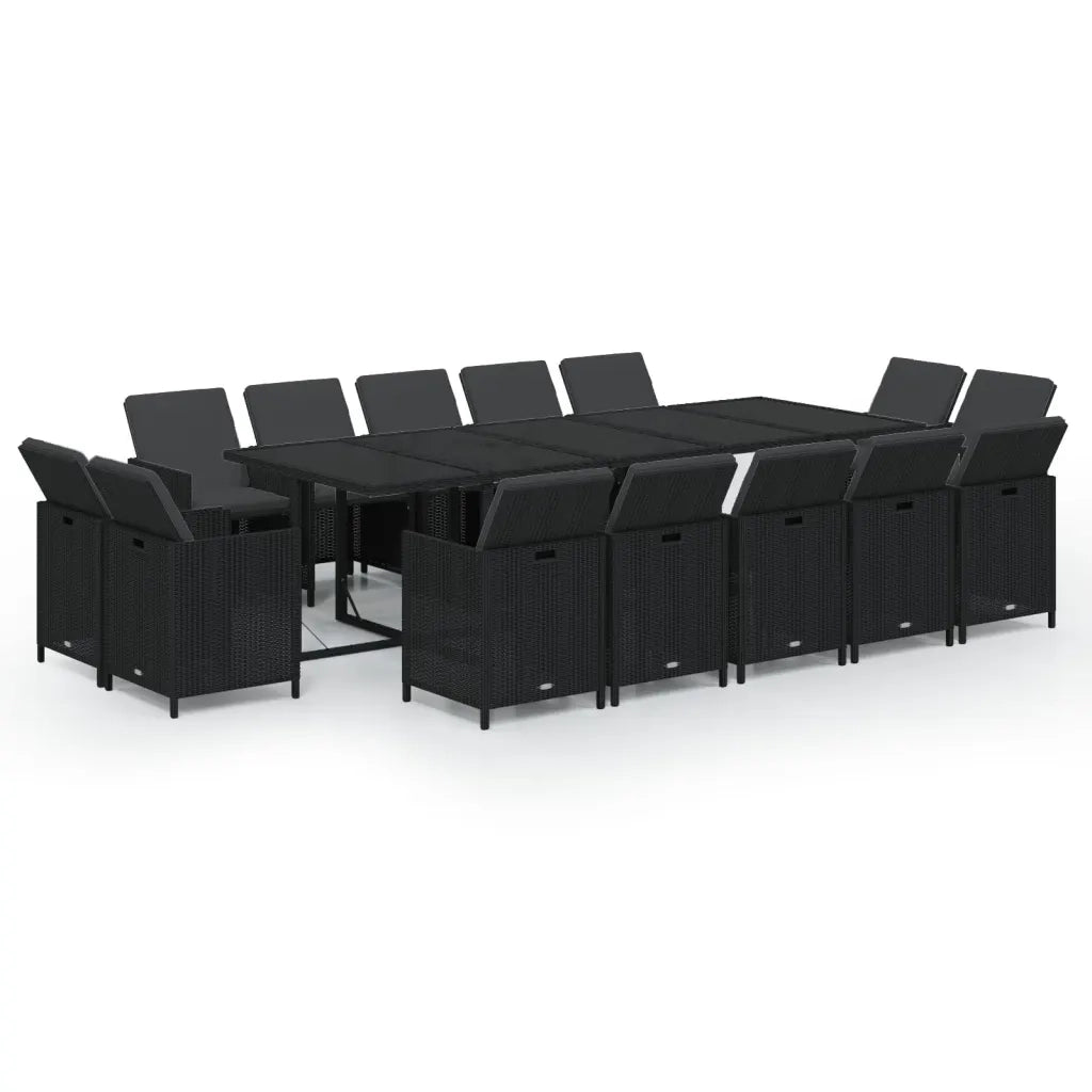 Set da Pranzo per Giardino 15 pz con Cuscini in Polyrattan Nero cod mxl 50592