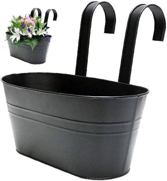 Vasi per fiori - Vasi per fiori - grandi vasi da appendere per fiori - Vaso per appendere alla parete - contenitore per piante in acciaio - interno/esterno - Adatto per ringhiera cancello balcone - decorazione per giardino - nero - 1 pezzo