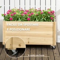 Fioriera da Giardino con Foro di Drenaggio e Rotelle, in Legno di Abete, 89x48x47 cm
