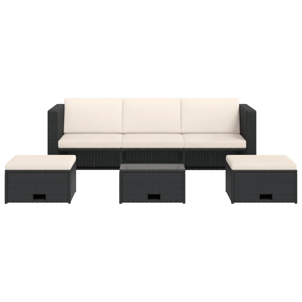 Set Divani da Giardino 4 pz | Set Salotto da Giardino con Cuscini in Polyrattan Nero