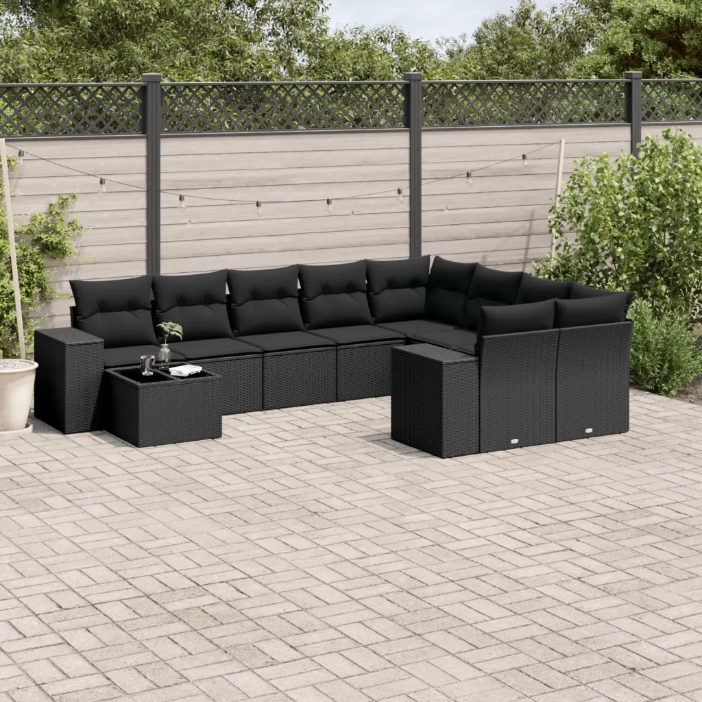 Set Divani da Giardino 10pz con Cuscini in Polyrattan Nero 3223054