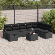 Set di Divani da Giardino a 9 Pezzi con Cuscini Rattan Polimerico Nero