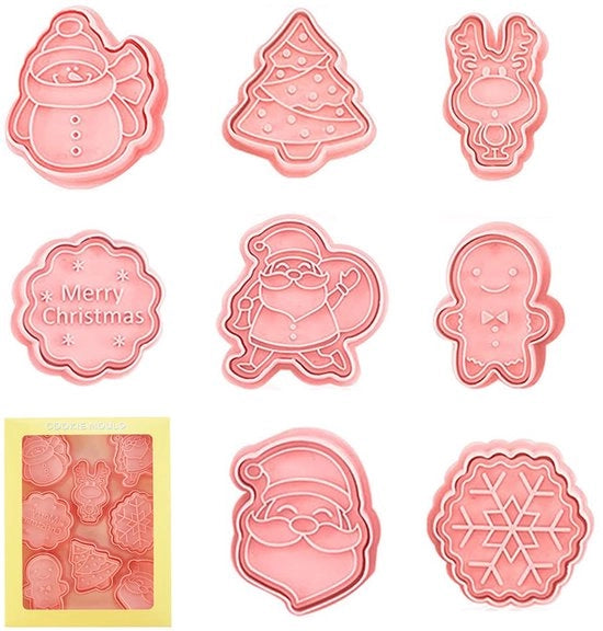 8 pezzi di stampi per biscotti a forma di Natale, stampi per biscotti in plastica, forme per Natale, stampo per biscotti, stampo per biscotti, stampi per biscotti per biscotti, torte, cioccolato, stampi per torte di Natale (A)