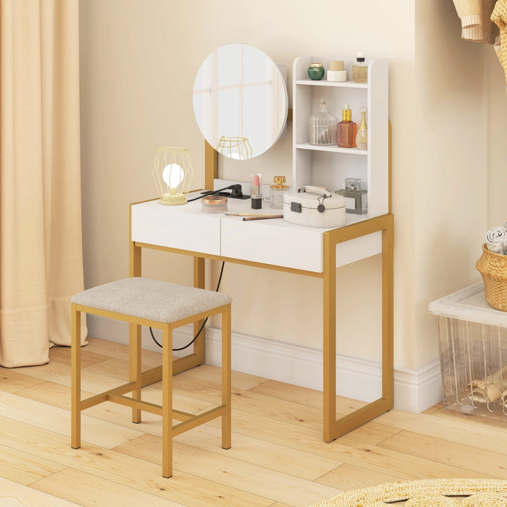Cassettiera da trucco con specchio e 2 cassetti ¨C zephmum ¨C bianco