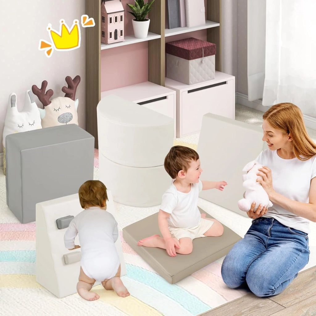Set di blocchi da arrampicata in schiuma da 6 pezzi con chiusure a velcro-Giocattoli educativi per arrampicare e strisciare Bianco+Grigio