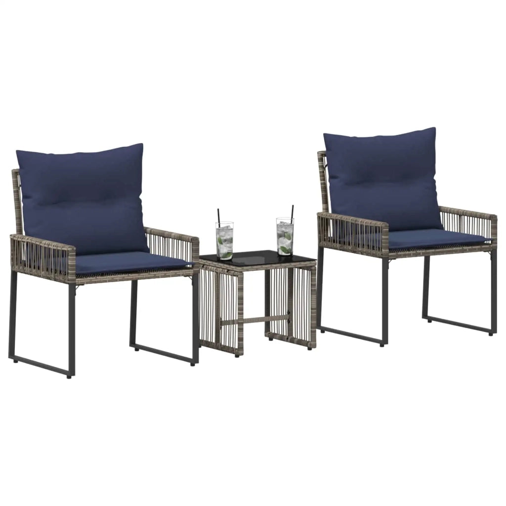 Set di Mobili da Esterno 7 pcs Grigio e Blu Navy polyrattan