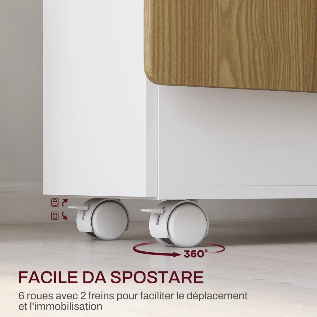Tavolo Rettangolare Allungabile con Armadietto e Cassetti 140x76x74 cm Bianco e Color Legno