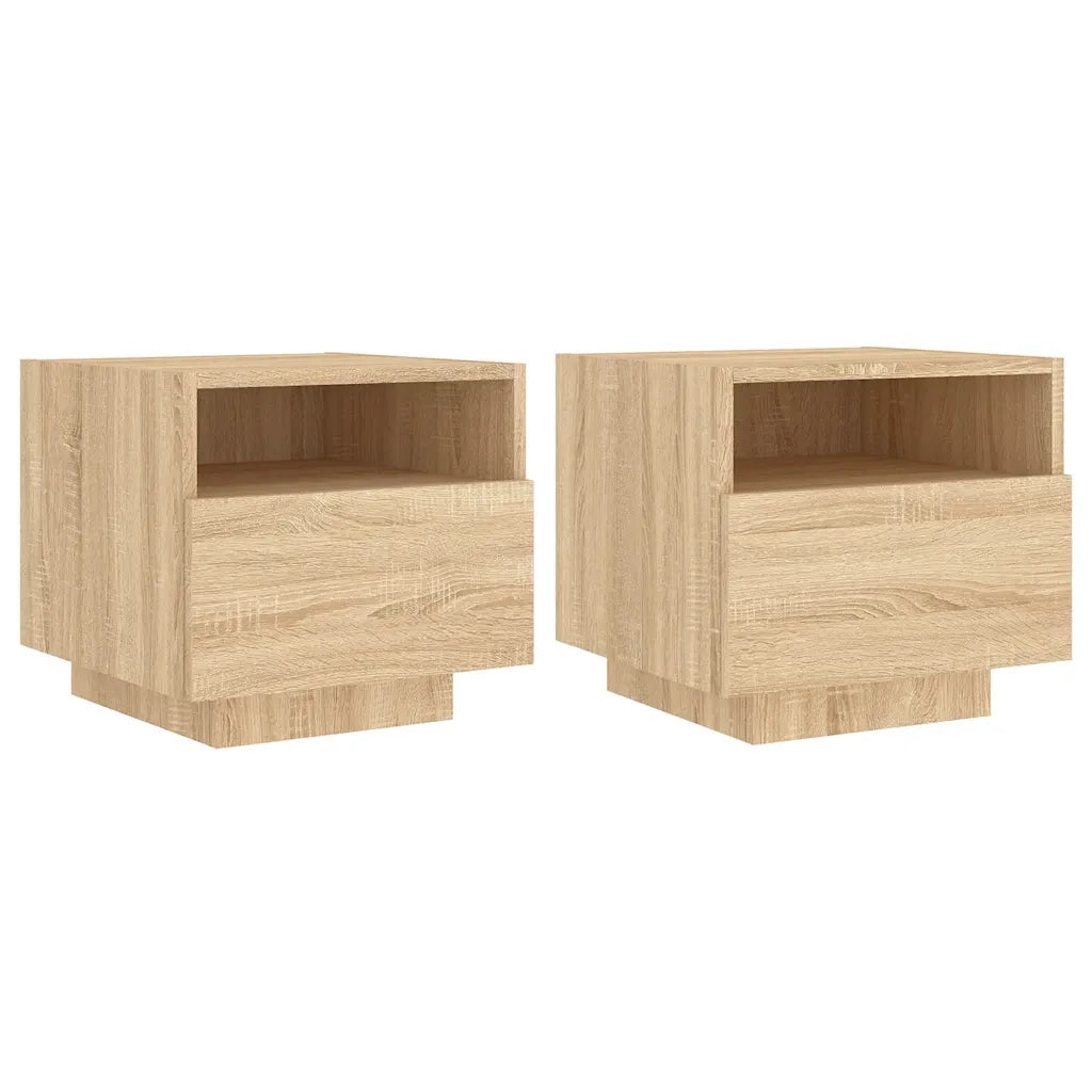 Comodini con Luci LED 2pz-Set di 2 Tavolino da notte Rovere Sonoma 40x39x37 cm