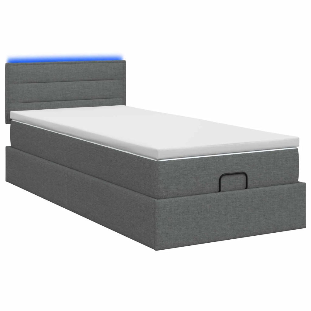 Letto Ottomano con Materasso e LED Grigio Scuro 80 x 200 cm 3456781
