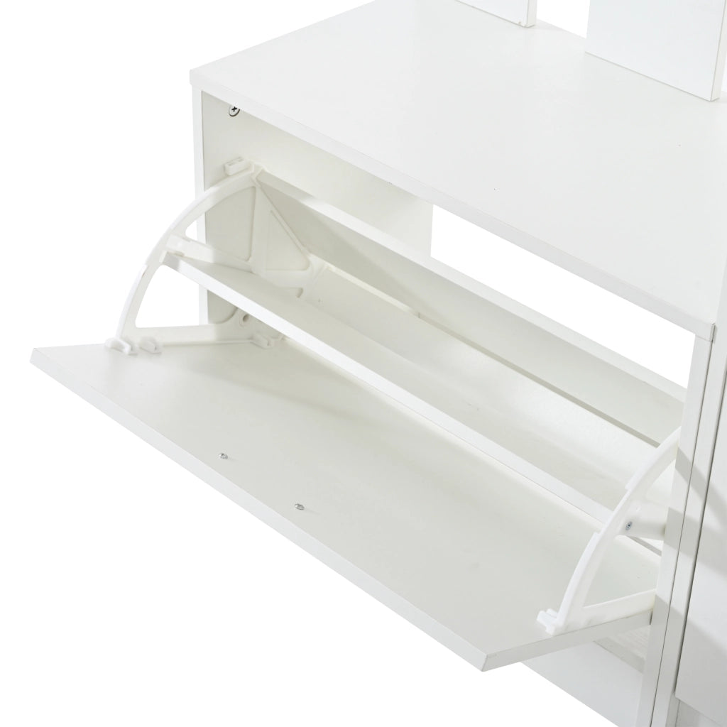 Guardaroba con specchio asta appendiabiti 2 cassetti 2 scarpiere ribaltabili MDF bianco 110 × 34 × 185 cm