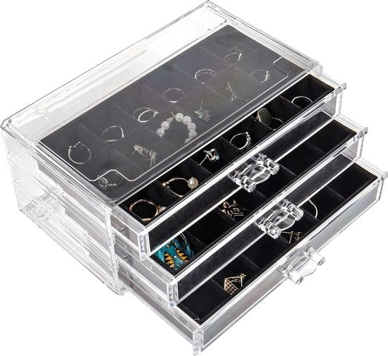 Cassetto per gioielli, acrilico, cassetto per anelli, custodia per orecchini, custodia per gioielli, organizzatore per orecchini, organizzatore, nero