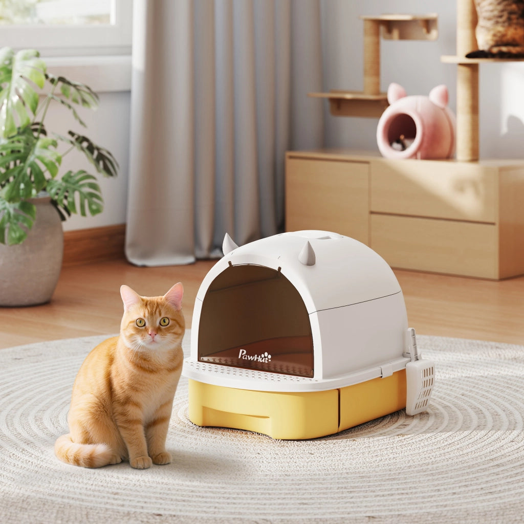 Lettiera Chiusa per Gatti con Vassoio Estraibile Filtro Carbonio ¨C Xylo ¨C 40,5x52x39 cm Giallo e Bianco