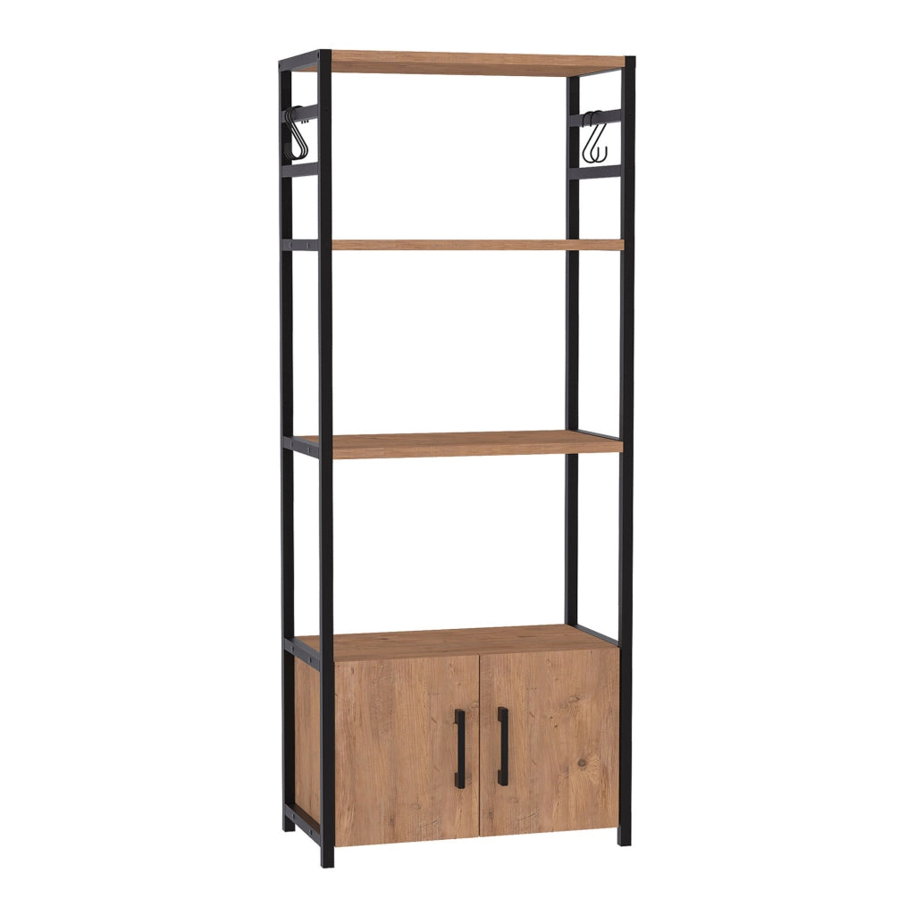 Scaffale da Cucina Arhuni a 3 Piani Armadio e Ganci 139 x 56 x 30 cm - Effetto Rovere/Nero [en.casa]