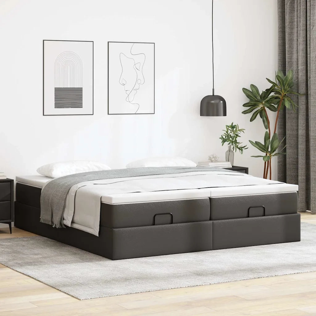 Struttura Letto Pouf con Materassi Nero 200x200 cm Similpelle