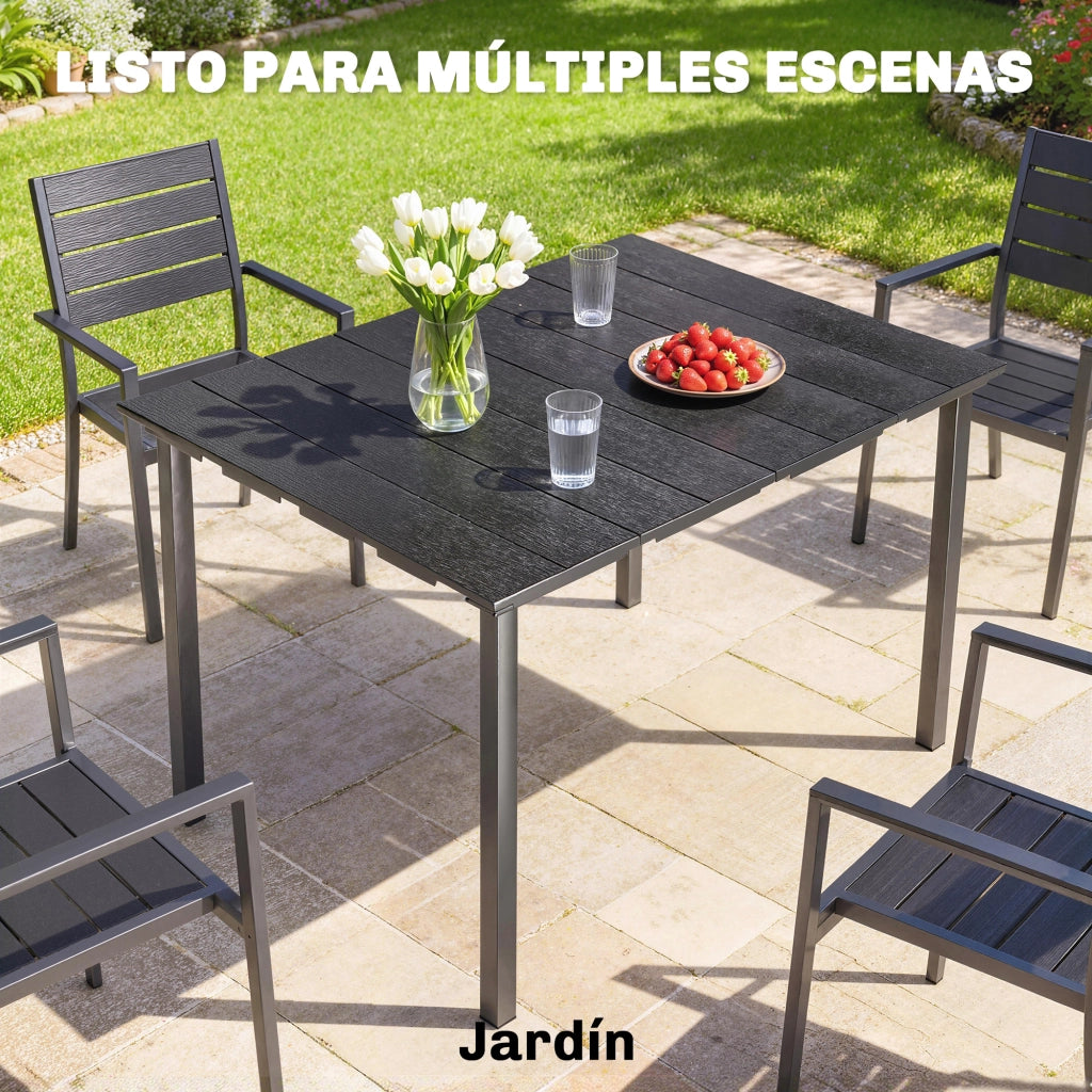 Tavolo da pranzo da giardino per 6 persone ¨C zephmum ¨C struttura in metallo piano in HDPE nero 120x90x74 cm