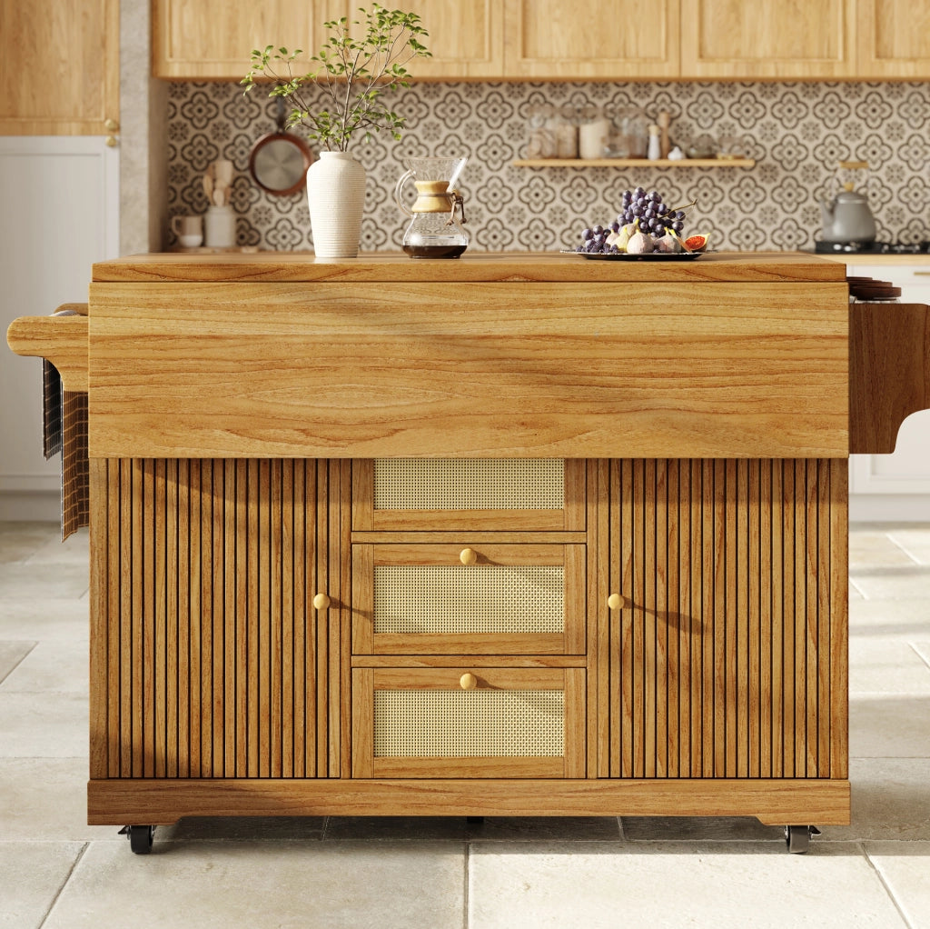 Carrello cucina pieghevole con piano estensibile, marrone scuro
