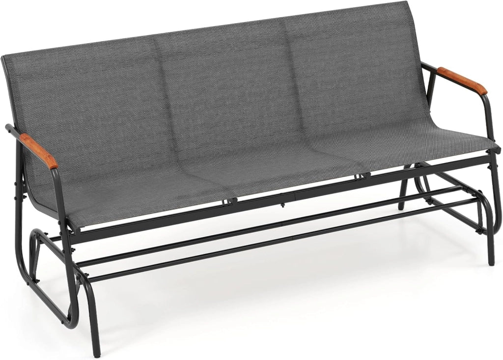 Panca a Dondolo da Esterno, Panchina a 2/3 Posti da Giardino con Movimento Oscillante, Braccioli Curvi in Legno, Sedia a Dondolo per Veranda, Giardino, Portata 300KG/450KG (Grigio, 3 Posti)