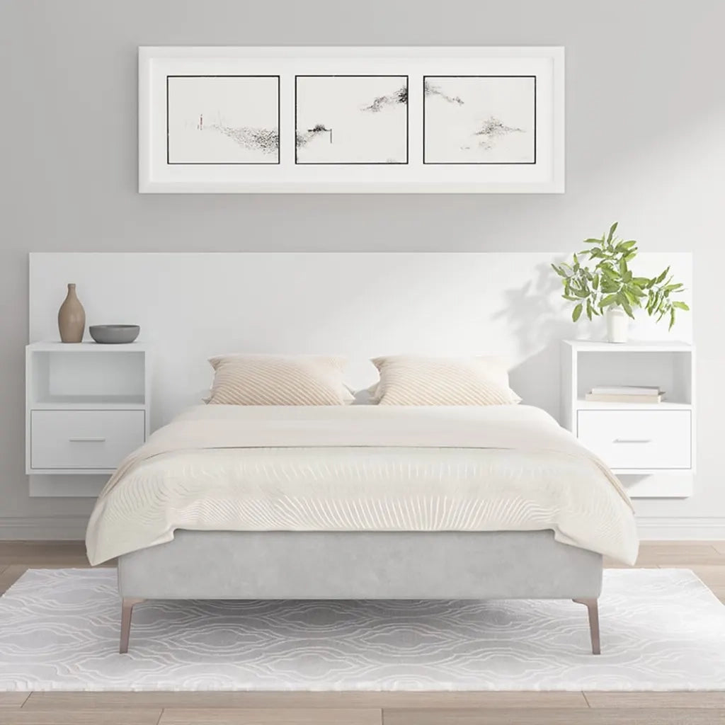 Testiera per Letto con Comodini in Legno Multistrato Bianco 3115692