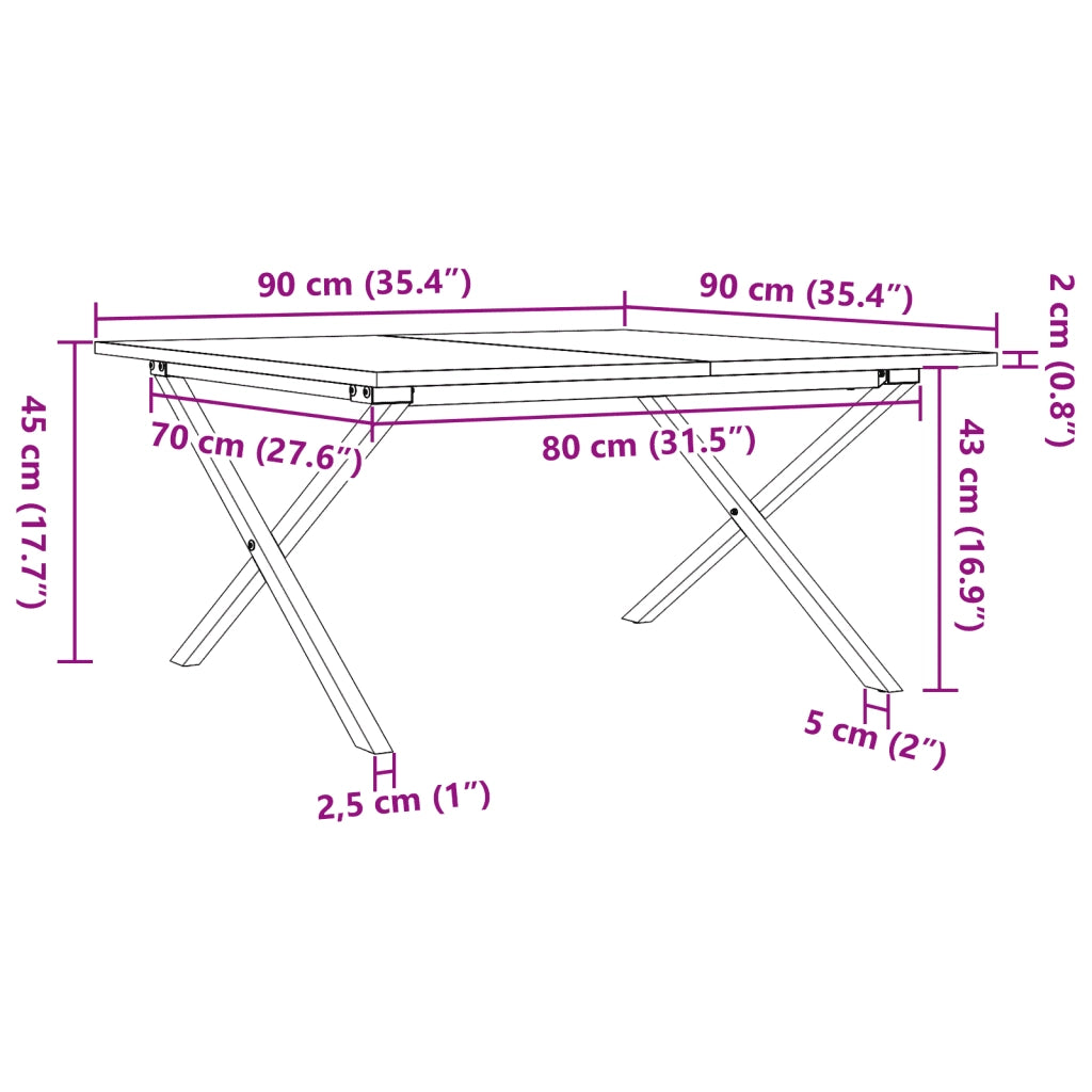 Tavolino da Salotto Telaio a X 90x90x45 cm Legno Pino e Acciaio