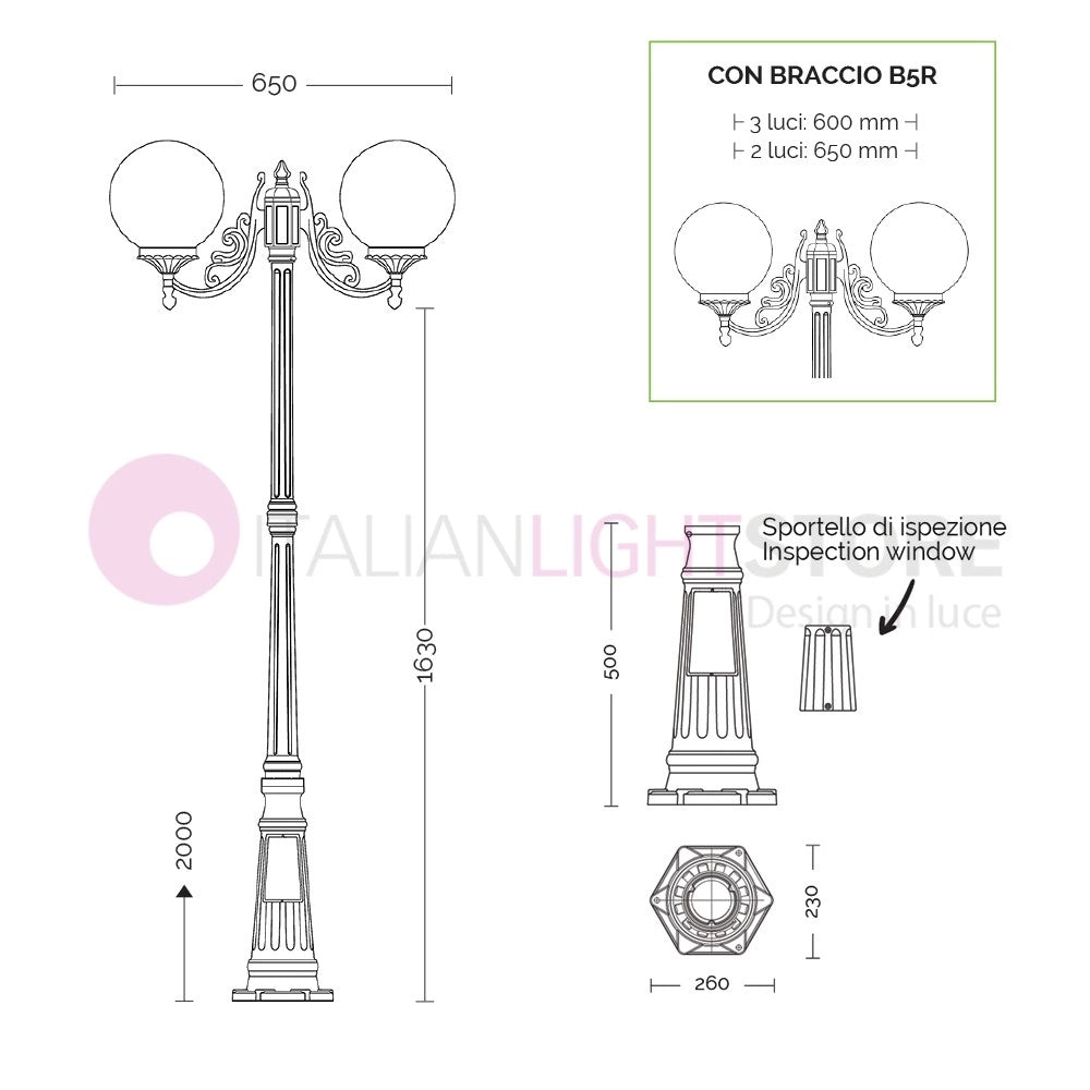 ORIONE ANTRACITE Lampione a 3 luci per Esterno Giardino con sfere globi policarbonato d.25