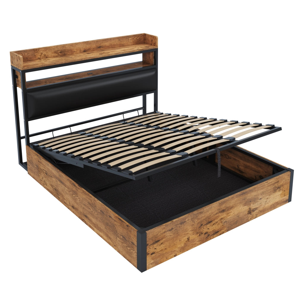 Letto matrimoniale 180x200 con contenitore idraulico, testiera imbottita e USB