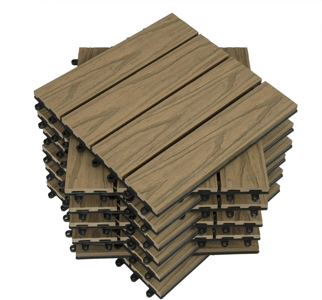 Piastrelle per Pavimenti da Esterno Mattonelle Pavimentazione ad Incastro Click-Deck in Legno Composito Marrone Chiaro 1 m²