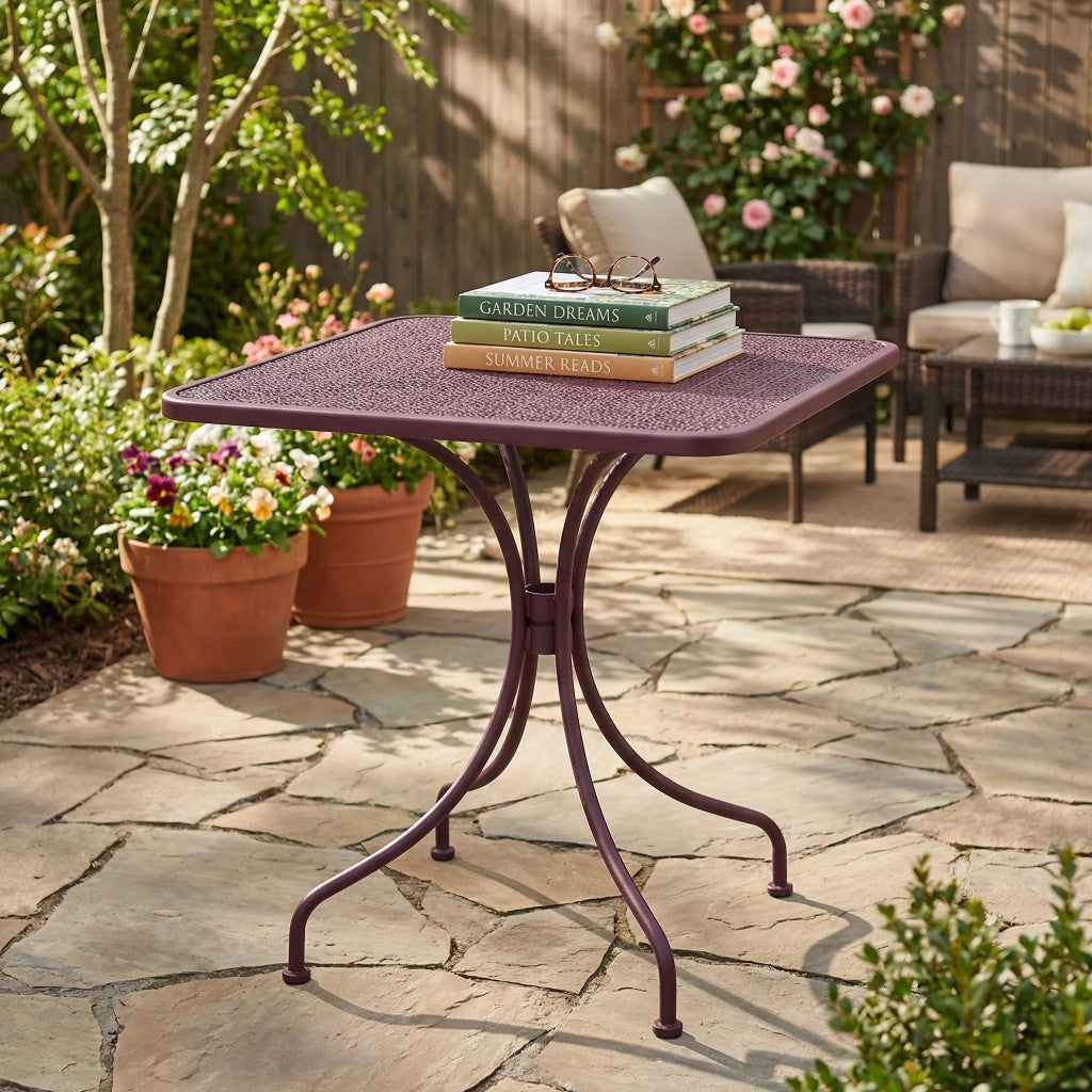 Tavolo da giardino quadrato Nexo (70x70x72 cm), per esterno, in ferro con piano traforato