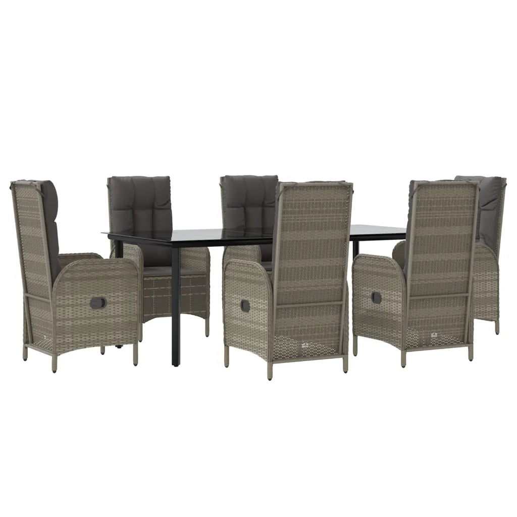 Set da Pranzo Giardino 7pz Nero e Grigio con Cuscini Polyrattan