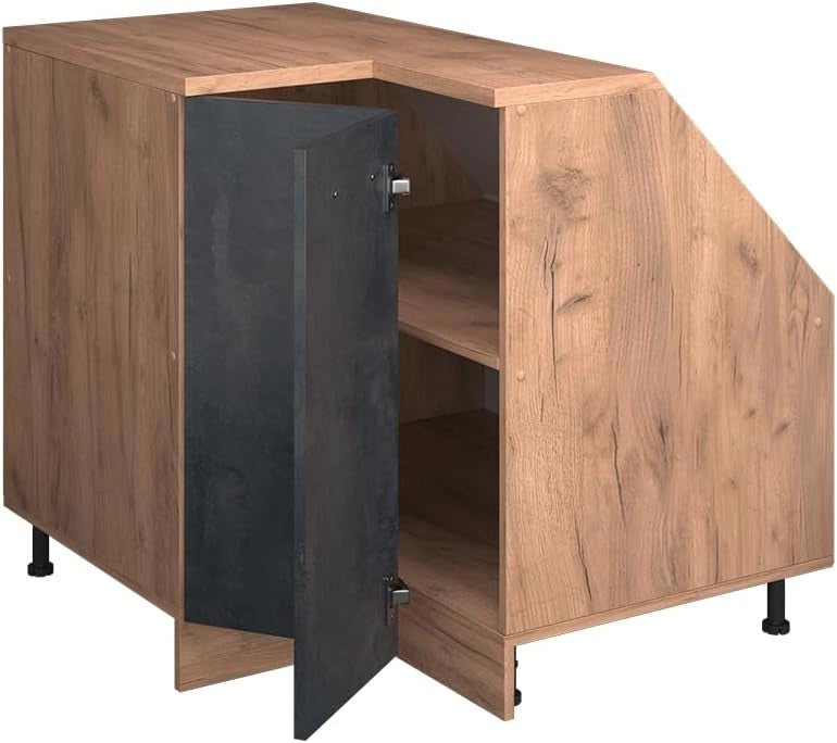 Mobile sottotetto Mobile angolare Rion, Calcestruzzo nero, 75.6 x 81.6 cm con 1 porta, carcassa dell’armadio profondità 60 cm, adatto per il salvaspazio sotto tetti spioventi