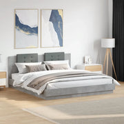 Giroletto con Testiera e LED-Struttura Letto con testiera Grigio Cemento 200x200 cm 336887
