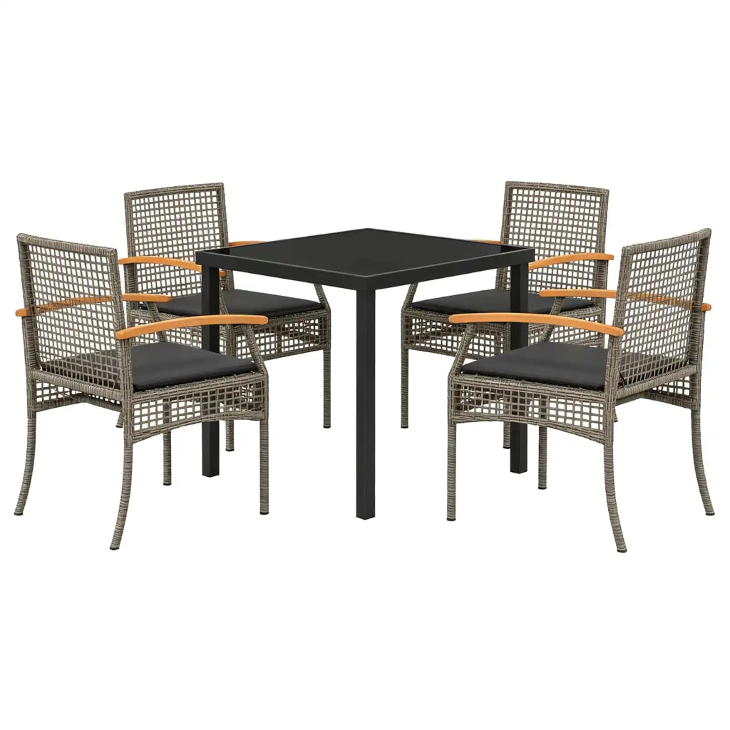 Set da Pranzo per Giardino 5 pz Grigio e Nero Rattan 3380821