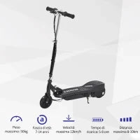 Monopattino Elettrico per Bambini Pieghevole da 120W, Velocità Max 12km/h e Portata 50kg, 74x36x69-91 cm, Nero