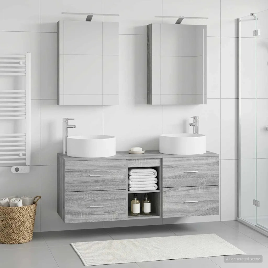 Set di mobili per il bagno 5 pcs Sonoma grigio 3407076
