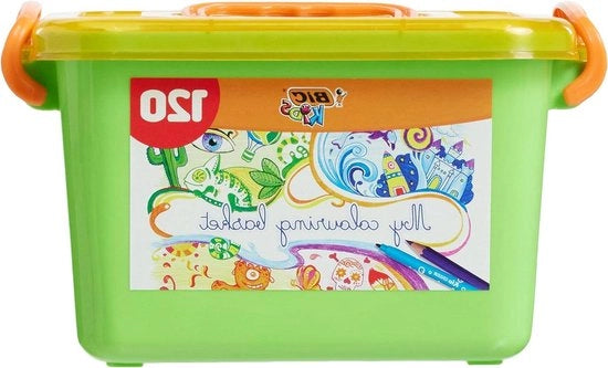 Cesta di Colorazione Scheda - 120 Colori - Incl. 60 Pastelli a Pennello e 60 Pennarelli a Sfera in Legno di Abete