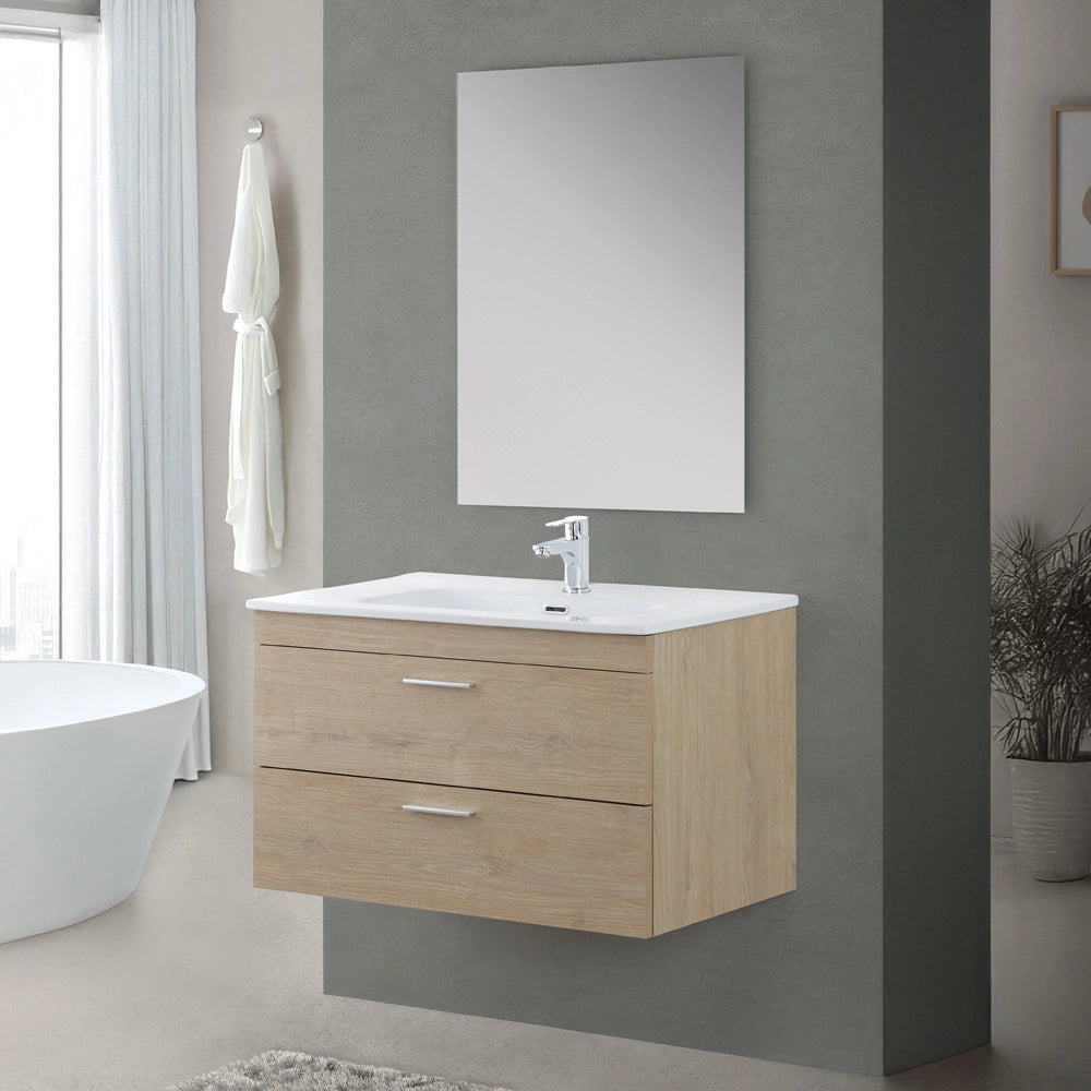 Mobile bagno sospeso 80 cm rovere dolomite con 2 cassettoni soft-close Desya