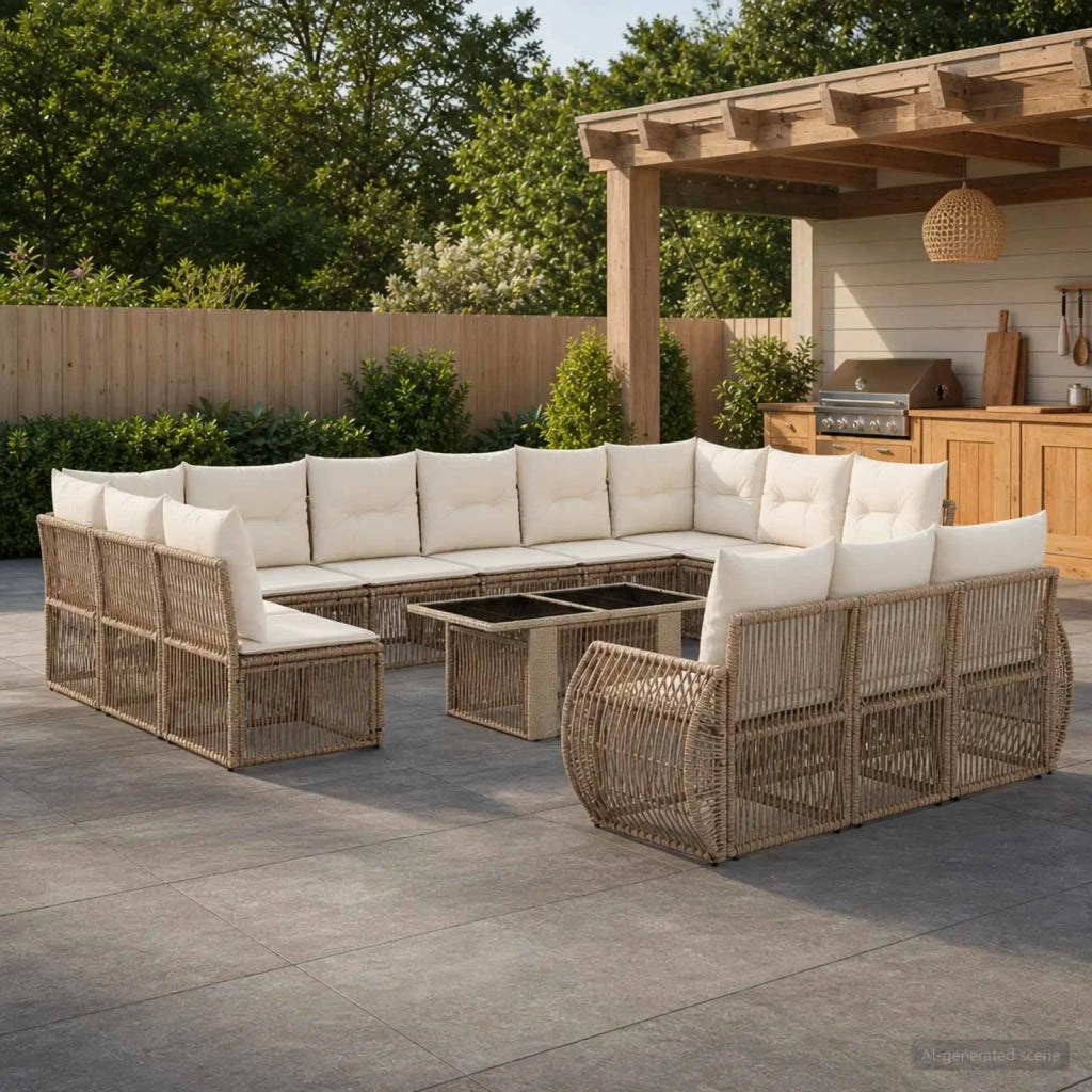 Set Divano da Giardino 14 pz Beige e Bianco Crema polyrattan 3437016