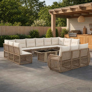 Set Divano da Giardino 14 pz Beige e Bianco Crema polyrattan 3437016