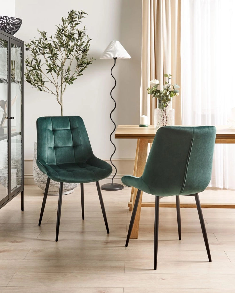 Set di 2 sedie da pranzo in velluto verde scuro gambe in acciaio Nero sedie moderne imbottite
