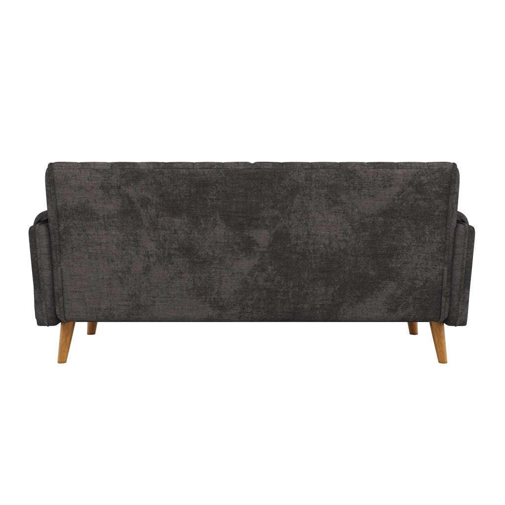 Divano a 2 posti compatto in chenille con schienale ergonomico, cuscini bracciolo e tasche laterali grigio scuro