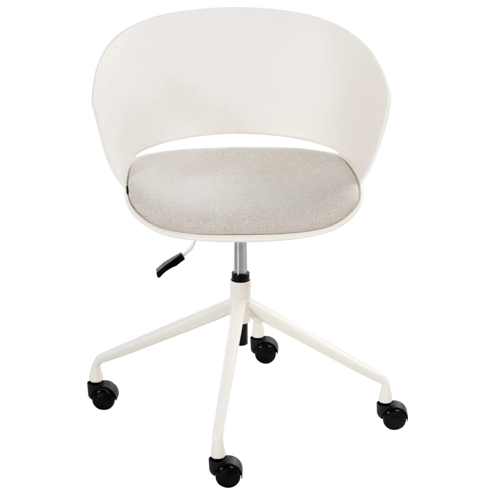 Sedia da ufficio con seduta in tessuto bianco sporco girevole, per scrivania regolabile in altezza