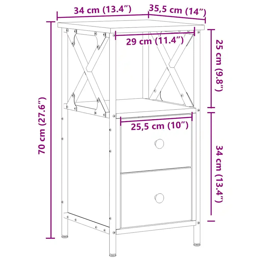 vidaXL Comodino Legno Antico 34x35,5x70 cm in Legno Multistrato