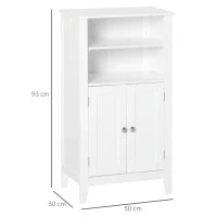 kleankin Mobile Bagno con Mensole Regolabili e Armadietto 2 Ante, Mobiletto Bagno Multiuso in Legno, Bianco, 50x30x93cm