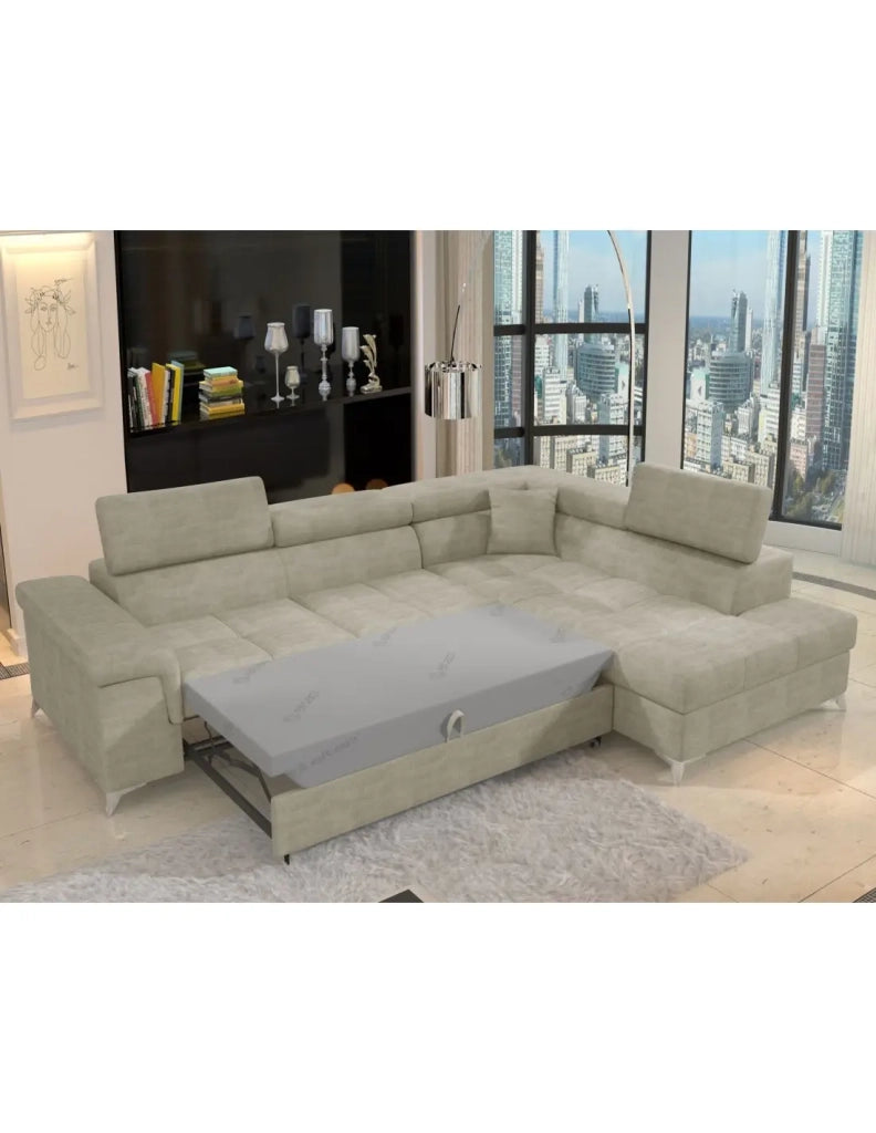 Divano angolare convertibile PALAZZO 4 posti beige – angolo destro con baule