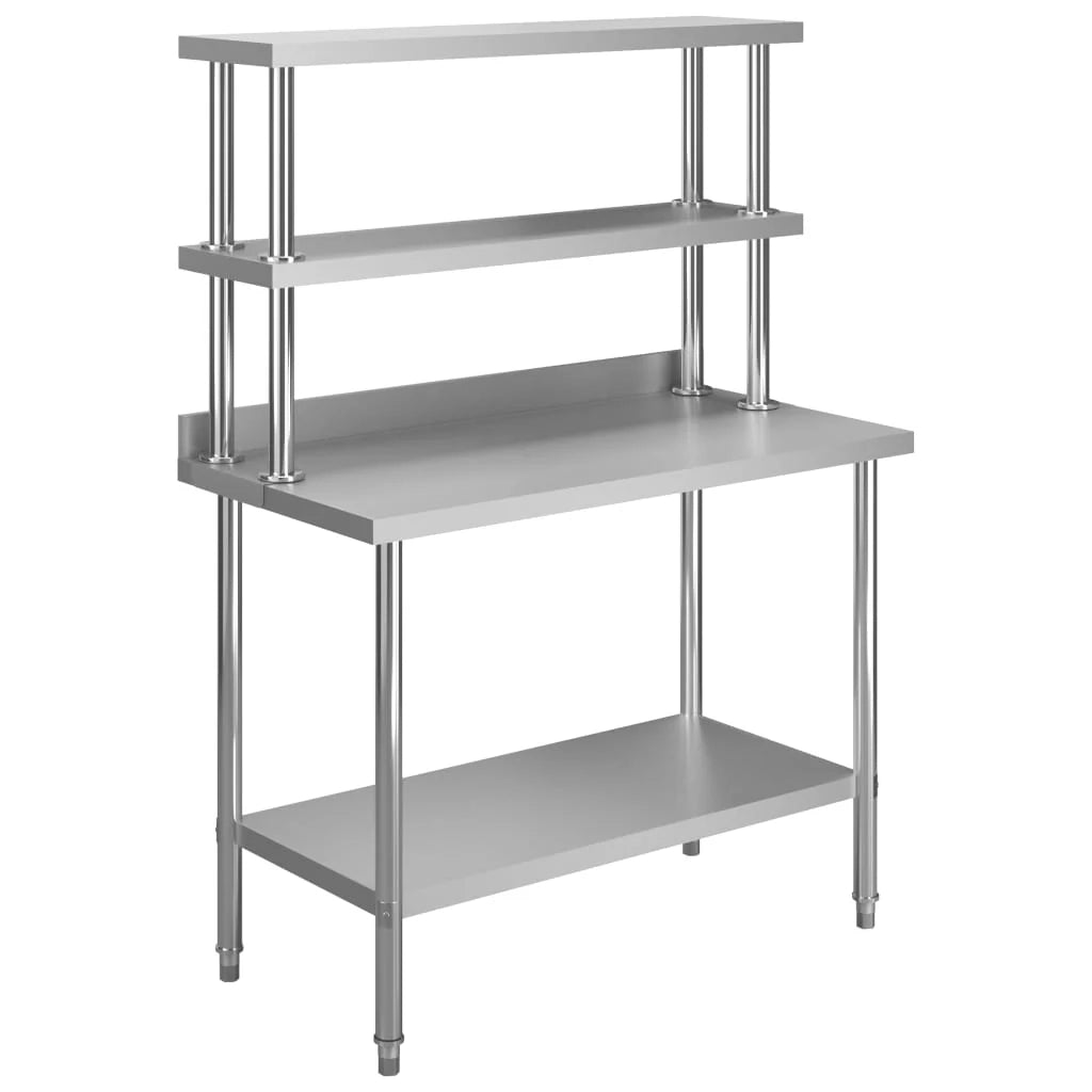 Tavolo da lavoro da cucina con ripiano 120 x 60 x 150 cm acciaio inox 02_0001921