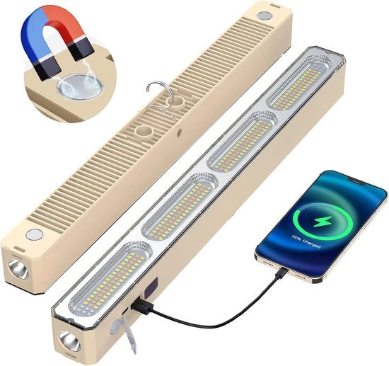 Lampada da lavoro LED ricaricabile - Illuminazione per campeggio - Illuminazione di emergenza in caso di blackout - Lampada magnetica ricaricabile con gancio e alimentazione USB - Durata batteria 2400 mAh - 5 livelli di illuminazione - 32cm - 1 pacchetto