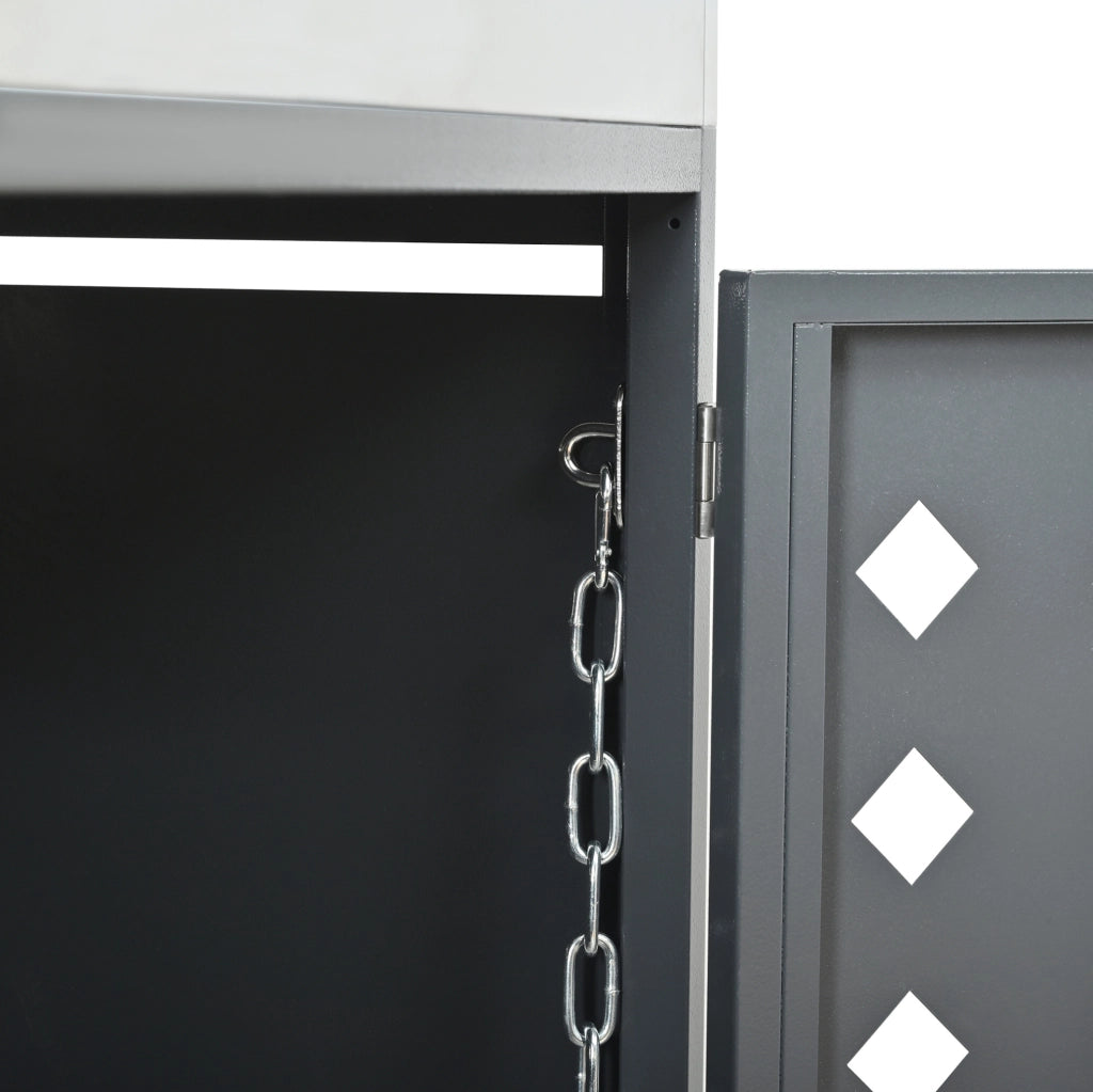 Porta bidoni da esterno con fioriera integrata; 2 vani; 132x80x124;6 cm; grigio e legno
