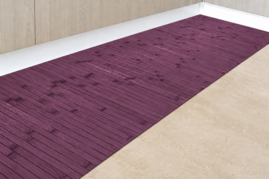 Tappeto Passatoia In Vero Bamboo Tappeto Cucina Ingresso In Legno Antiscivolo Aderente Lavabile E Antimacchia Tagliabile  Lilla - 50x350 cm