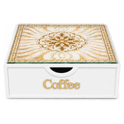 Trade Shop - Cassetto Organizer Porta Capsule Cialde Bianco Coffee Top Vetro Maiolica Oro Divisori 595165 -